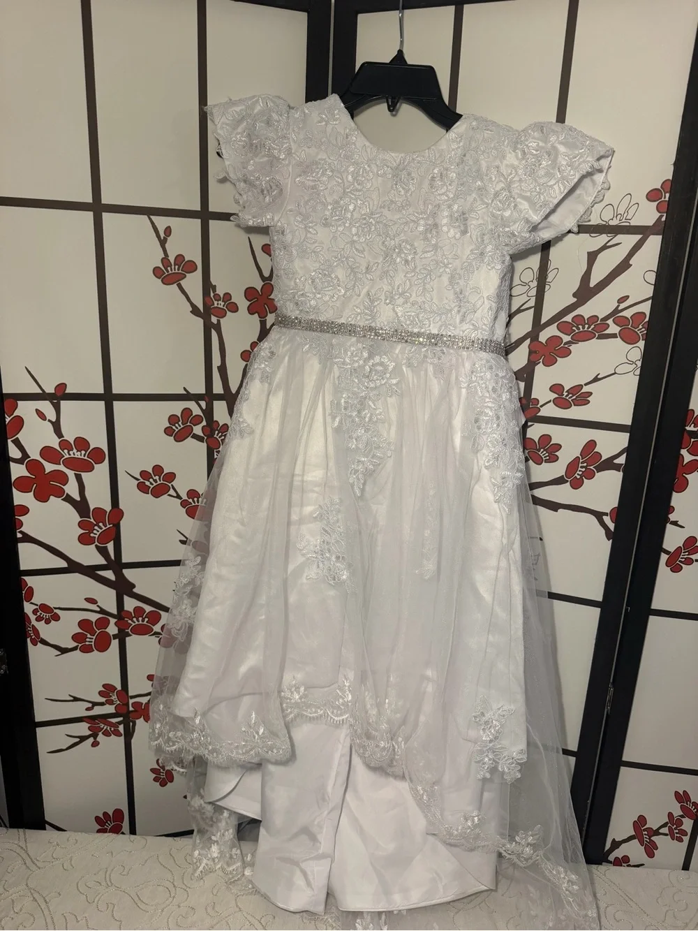 White Lace Flower Girl Dress with Sparkle Waistba  by nd